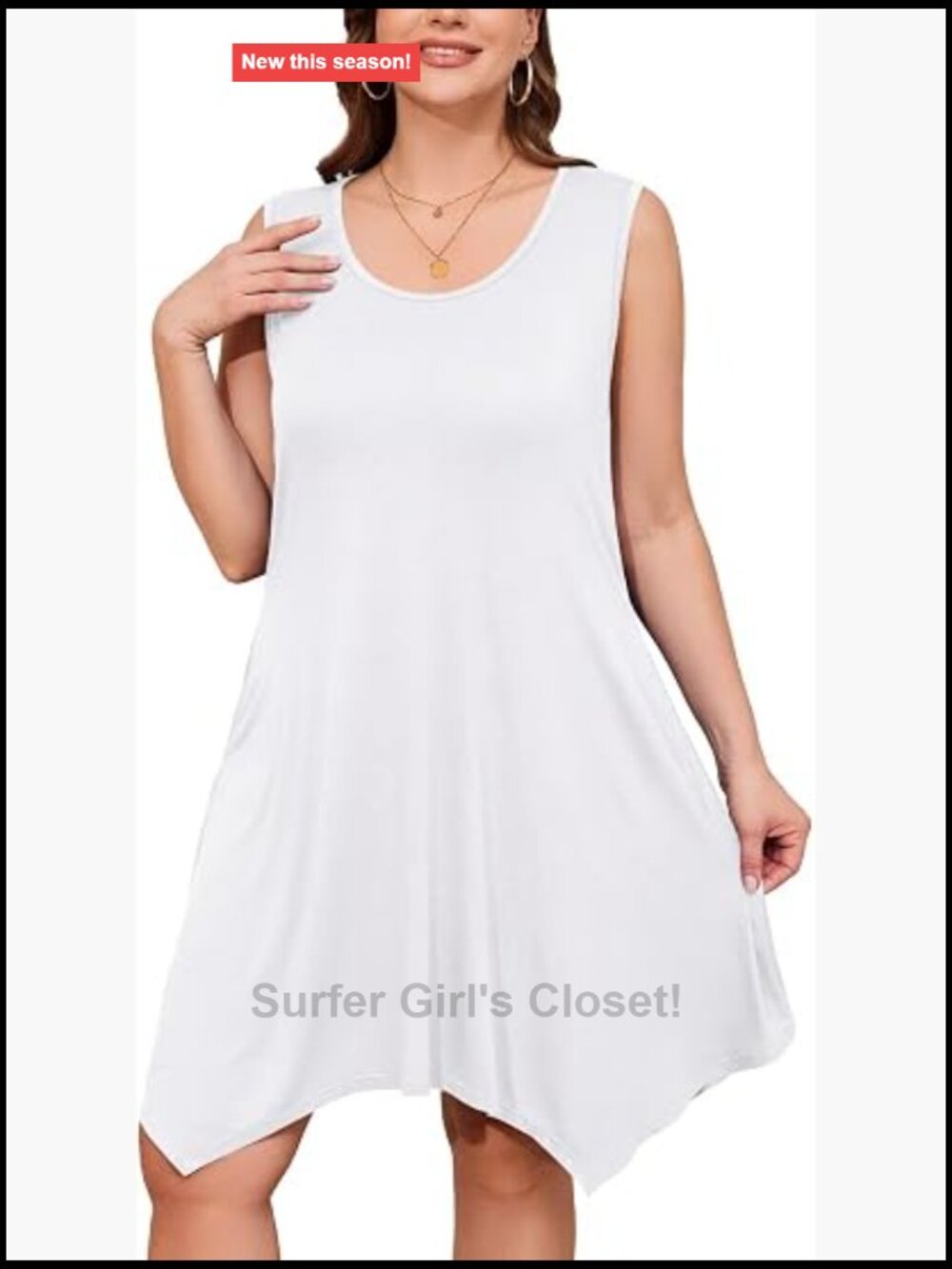 Plus Size Sleeveless Midi Sundress with Pockets, Loose Fit Tank Dress
